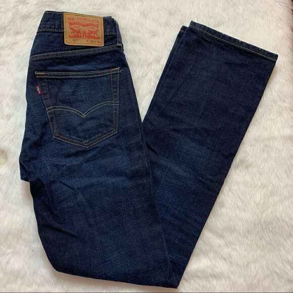 Levis Mens 527 Slim Bootcut Fit Jeans 2 Way Stretch Below Waist 32X34 Dark Wash - Picture 1 of 6